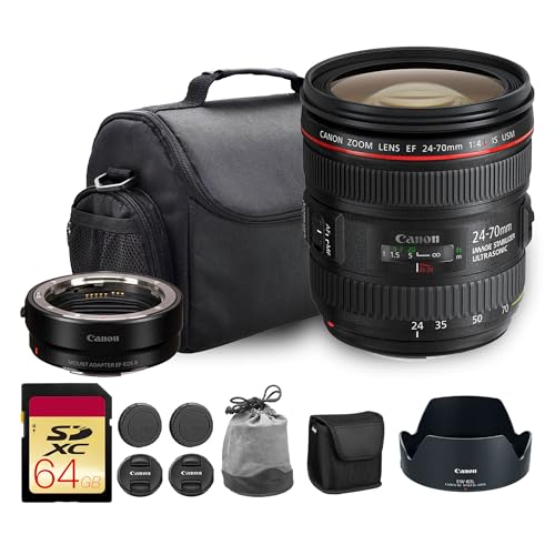 Canon EF 24-70mm f/4L IS USM Lens | L-Series Standard Zoom with Image Stabilization, Macro Mode & Fast Autofocus | Perfect for Weddings, & Travel Photography (6313B002) + Adapter EF-EOS R + Bag + More