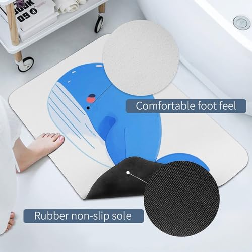 Tapis absorbant baleine bleue et cœur antidérapant de 60x40 cm