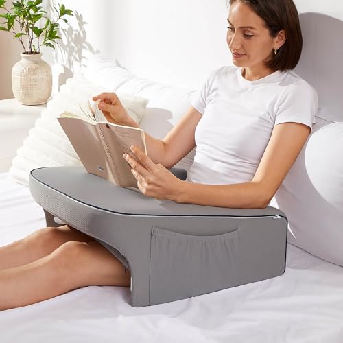 Image of cooloo8 Reading Pillow for Bed, Gaming Pillow for Lap, Petite Adults, Teens Arm Rest Pillow, Memory Foam Lap Desk Pillow for Reading, Working, Playing, Crocheting in Bed Couch(Grey)