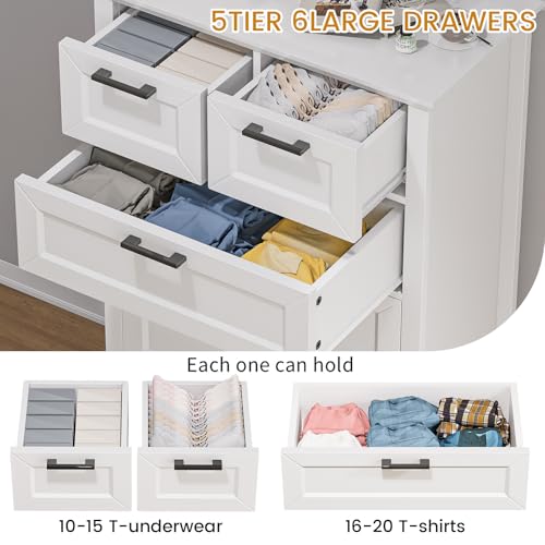 White-Dresser-with-6-Drawers-Vertical-Tall-Dresser-for-Bedroom-Wood-Dresser-for-Hallway-Living-Room-Chest-of-Drawers-for-Nursery-Entryway-47-Tall-Modern-Farmhouse-Style-Dresser White Dresser with 6 Drawers Vertical Tall Dresser for Bedroom Wood Dresser for Hallway Living Room Chest of Drawers for Nursery Entryway 47 Tall Modern Farmhouse Style Dresser