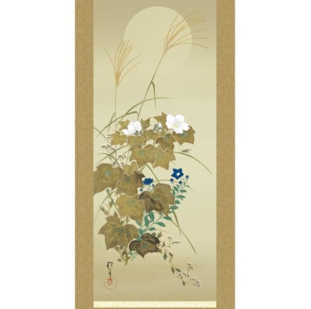 Amazon | 掛軸 酒井抱一 月秋草に螽斯図 (あきくさにしゅうしず