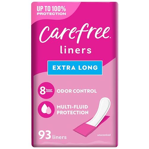 Carefree Panty Liners for Women Extra Long Wrapped Unscented 93ct | Pantiliners Carefree Daily Liners for Women Light Periods and Leaks 8-Hour Odor Control | 93ct (Packaging May Vary)