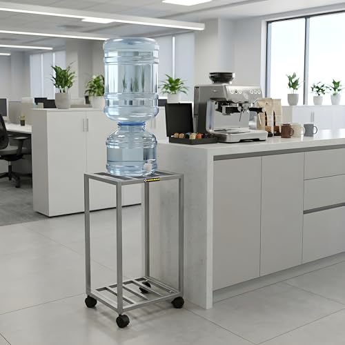 Image of Premium 2-Layer Water Dispenser Trolley Stand ? Strong Metal Frame with Locking Wheels | Fits 20L 25L Water Jars, Bottles & Cans | Silver Multipurpose Storage Rack(Silver)