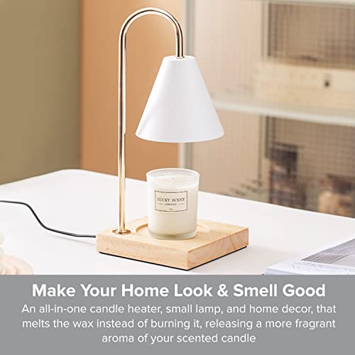 Candle Warmer - Elegant Candle Lamp with Dimmer Switch & Light Bulb - Candle Wax Warmer for 3 Wick Candle & Candle Jars - Plug In Wax Warmer - White Candle Holder with Light Wood Base (1-Pack)