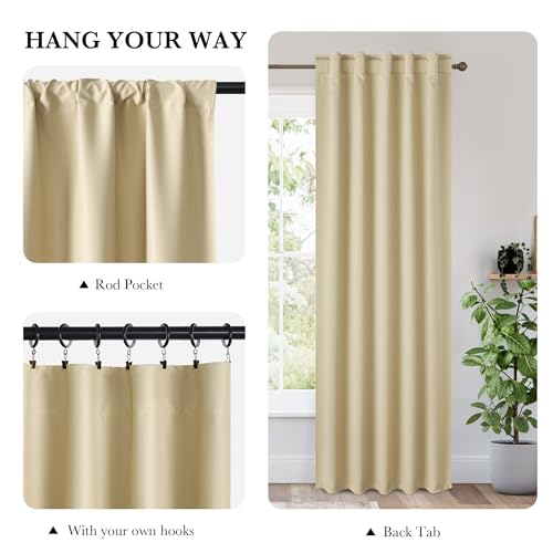 Image of RYB HOME 100% Blackout Short Curtains for Small Window, Thermal Insulated Noise Reducing Back Tab Curtains for Nursery Bathroom Basement, 42 inches Wide by 54 inches Long, Biscotti Beige