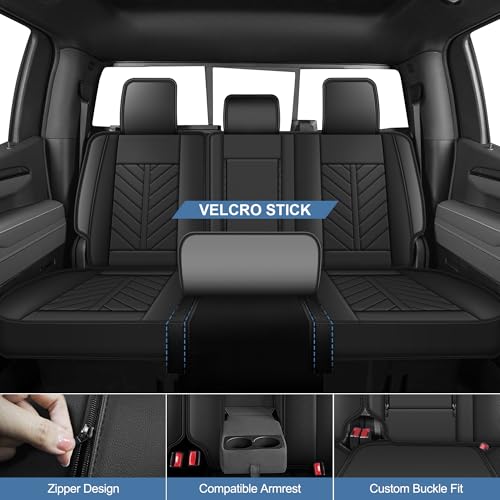 Image of for Chevy Chevrolet Silverado Seat Covers 2007-2025 2026 | Gmc Sierra 1500 2500hd 3500hd Full Set Crew Cab Leather Seat Protectors with Lumbar Support(5 Seats,Black)