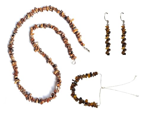 Joyas de ojo de tigre y plata de ley en set mediano de collar, pulsera y aretes de alta calidad