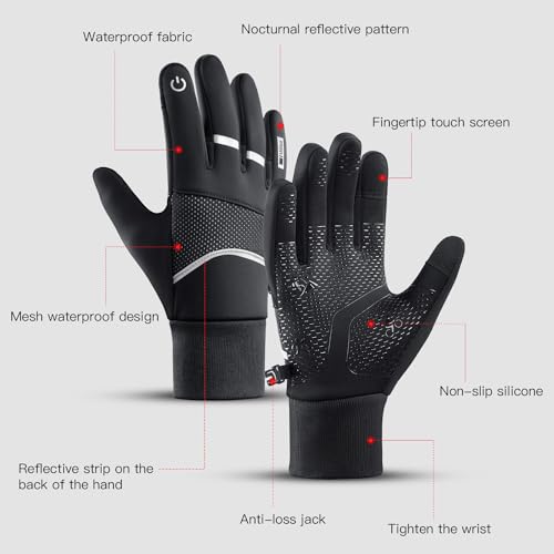 Vilico Guantes Ciclismo Invierno Hombre Mujer, Guantes de Ciclismo, Guantes Moto Invierno, Guantes de Pantalla Táctil a Prueba de Viento y Antideslizantes contra Salpicaduras de Agua-Negro,Talla L - imagen 4