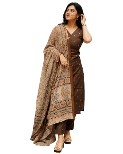 Image of GoSriKi Kurta Set Women Viscose Printed | Kurti Set Woman | Kurta Pant Dupatta 3 Piece Outfit | V-Neck Elbow Length Sleeve Straight Fit Ethnic Wear Ladies Dress Stylish Traditional Clothing