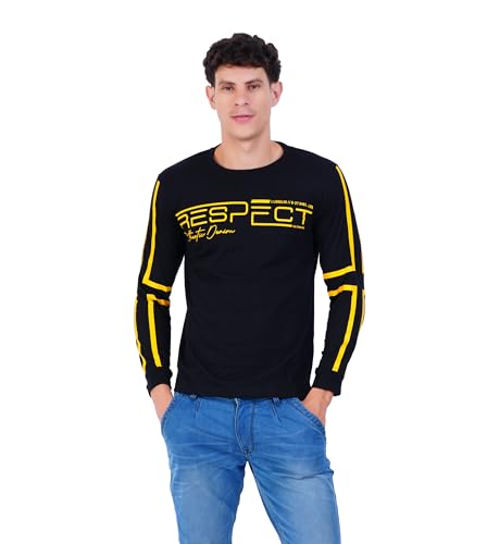 Image of JUGULAR Men's Typography Cotton Round Neck Full Sleeve Printed Respect Regular Fit T-Shirt