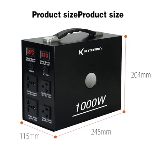 Voltage Converter Transformer 1000 Watt Step Up/Down Convert from 110V-120V to 220V-240Vt and from 220V-240V to 110V-120V with 2 US outlets, 2 Universal outlets, Resettable Circuit Breaker2
