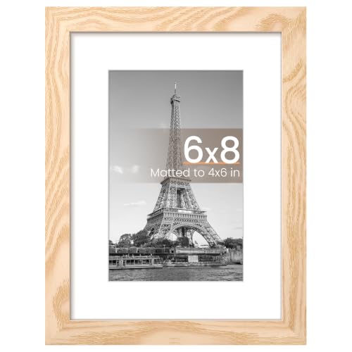 Image of upsimples 6x8 Picture Frame, Display Pictures 3.5x5.5 with Mat or 6x8 Without Mat, Wall Hanging Photo Frame, Natural, 1 Pack
