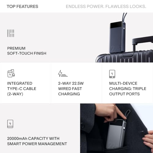 Image of boAt Apex PB400 with in-Built Type-C Cable; 20000 mAh 2-Way PD 22.5W Fast Charging Powerbank with Triple Output; Premium Finish; for Android, iPhone 17 /16 /Pro, Samsung, iPad (Storm Blue)