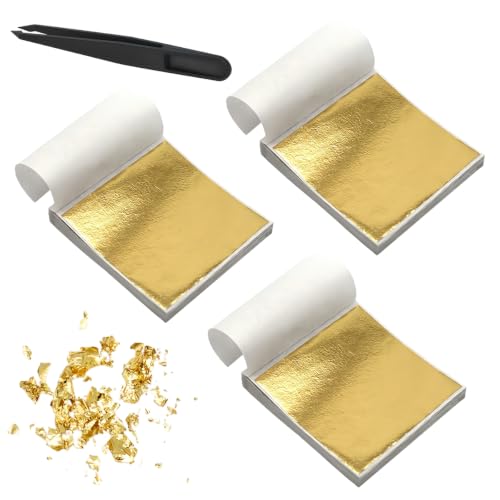 300 Pan de Oro Imitación, 8x8,5cm Pan de Oro Manualidades | Papel de Oro para Artes, Lámina Dorada para Dorado, para Uñas, Pintura, Proyecto de Arte
