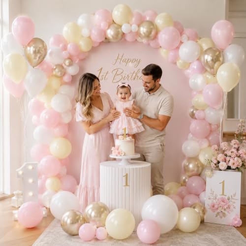 Image of HILAVO Pink and Yellow Balloons 12 Inch Pastel Light Pink Yellow Gold White Party Latex Balloons for Lemon Oh Baby Shower Bridal Shower Anniversary Wedding Bee Bear Themed Birthday Party Decorations