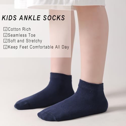 Image of EPEIUS Kids' Low Cut Ankle Socks Cotton Seamless Toe Sport Athletic Socks for Boys Girls White Black Navy 4 /8 Pack