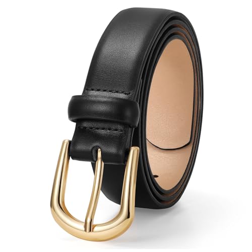 JASGOOD Women Casual Leather Belt for Jeans Pants Dress, Fashion Ladies Waist Belt with Gold/Silver Buckle