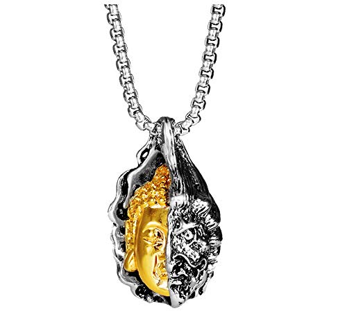 Kind Evil Half Buddha Dämonengesicht Anhänger Halskette Männer Hip Hop Rock Design Halsketten Anhänger für Männer Frauen Punk Halskette, Zinklegierung Cover