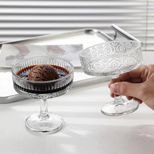 Image of PrimeWorld Stemmed Fluted Glass Dessert Bowls Set of 6 (200ml) | Vintage Ribbed Coupe Glasses for Ice Cream, Panna Cotta, Mousse & Cocktails | Elegant Serving Cups
