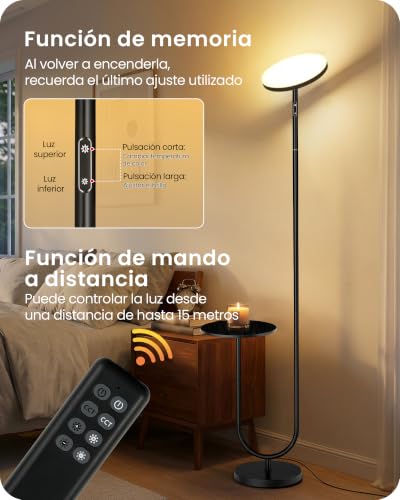 Lámpara de pie LED moderna con mesa auxiliar ideal para leer en el salón o dormitorio 5