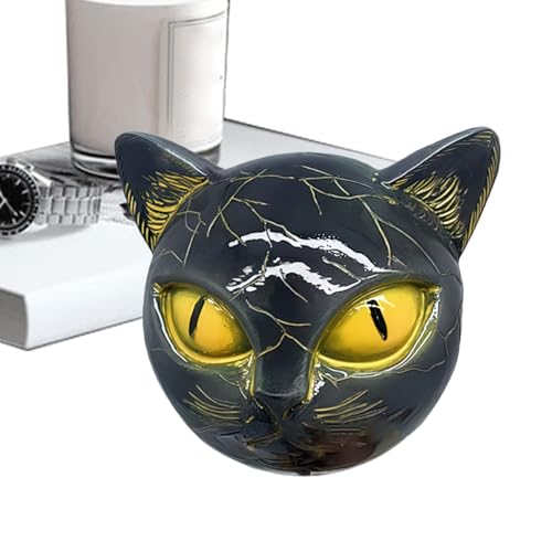 Estatua de gato, decoración de con ojos dorados, escultura para decoración del hogar para estantes, cocina, baño y pared