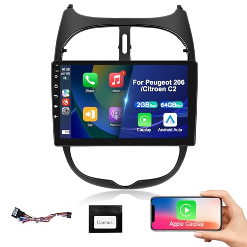 ESSGOO Für Peugeot 206/206CC 2002-2010 Android 15 GPS WIFI Type-C USB