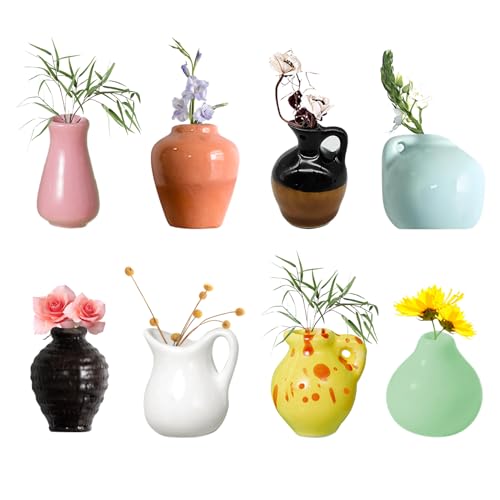 8 Stück Mini Keramik Vase Magnete Kühlschrank Cute Mini Bud Vases Magnetic 3D ins Stil Kühlschrankmagnete Funny 3D Plant Magnets für Kühlschrankzubehör Küche Büro