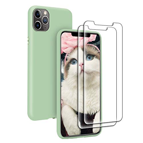 Funda Líquida para iPhone 11 Pro MAX + 2* Cristal Templado Protector de Pantalla, Carcasa Líquido Ultra Delgado Suave TPU Silicona Anti-Rasguño y Resistente Protectora Caso - Verde