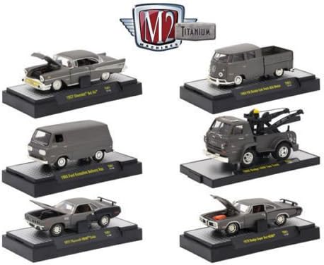 NEW 1:64 M2 MACHINES TITANIUM COLLECTION - TITANIUM RELEASE 1 ASSORTMENT ACRYLIC CASE Diecast Model Car By M2 Machines Set of 6 Cars