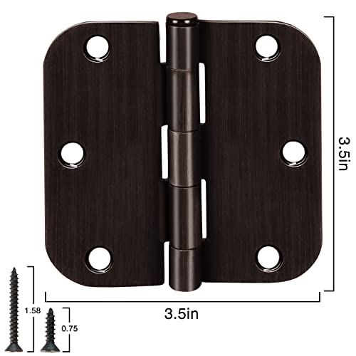 Door Hinge 3 1/2" 12 Pack Rounded Door Hinges Oil Rubbed Bronze 3.5"X 3.5 Inch Hinges For Doors Interior 5/8" Radius Corners Residential Heavy Duty Steel,Reversible Removable Pin Hinge Factory Shop #TOP3