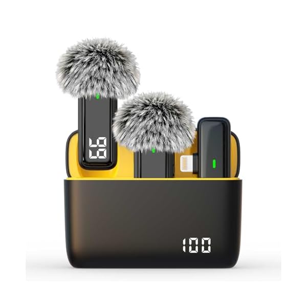 2 Pack Wireless Lavalier Lapel Microphone for iPhone 14/13/12/11 – Noise Canceling Lav Mic Clip On Microphones for iPad Video Recording Vlogging – 24H Charging Case 70FT, for iPhone14 and Below