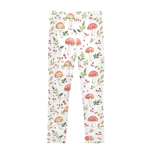 senya Girls Printed Leggings Yoga Pants Mushroom Red Berries Pattern for Kids in 4t to 10 Years, 4T2