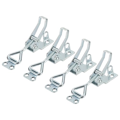 sourcing map 4pcs Adjustable Toggle Clamp M5 x 28mm 220lbs Holding Capacity 4001 Style Quick Release Pull Latches Clamps Hasp with Lock Hole for Smoker Lid Jig Tool Box Case, Silver