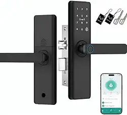 Fechadura Digital Biométrica 5 em 1, Tuya Fechadura Eletronica, Tela Touch Screen, Abertura por Biometria, Senha, Cartão IC, Chave e APP,Adequado Para A Maioria Das Portas (preto)