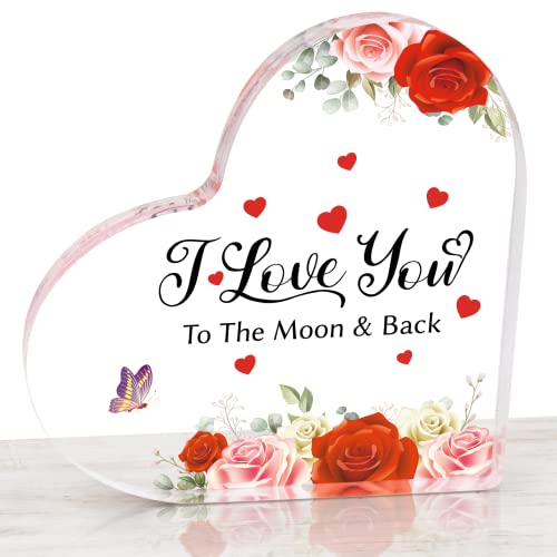 Image of HONMOK I Love You Gifts for Her Him, Romantic Valentines Gifts for Girlfriend, Love Heart Piece Acrylic Plaque for Wife Husband Couple, Valentines Table Decor, Birthday Wedding Anniversary Presents