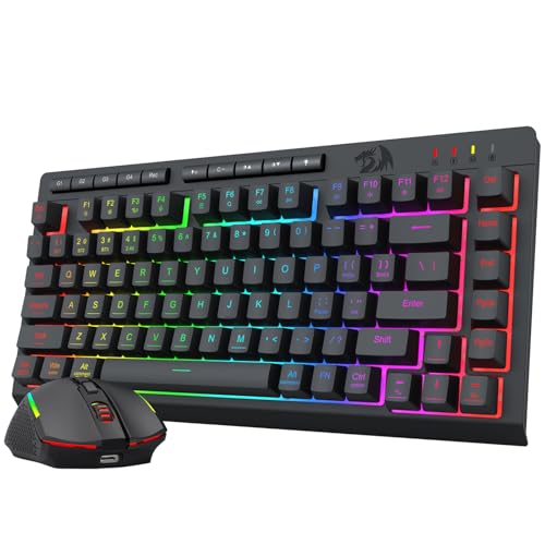 Redragon キーボード マウスセット 無線 3モード接続 BT/2.4G/USB-C有線 ゲーミングキーボード ワイヤレス 75% 英語配列 静音 テンキーレス メンブレン 12800DPI マウス RGBバックライト マクロキー 専用ソフト 充電式 省電力 ポータブル コンパクト Windows/Mac対応 ブラック