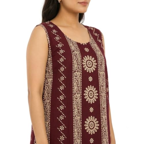 Image of JAYAS Women's Cotton Nighty | Rajwadi Print Maxi Night Gown | Sleeveless Round Neck Long Nighty | Soft Breathable Cotton Sleepwear | Printed Home Wear Lounge Wear | Full Length House Dress