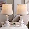 DGGDOME 20” Modern Ceramic Table Lamp for Bedroom, White Table Lamp Set of 2, Farmhouse Rustic Small Lamp,Bedside Lamps for Nightstand Dorm Home Office End Table