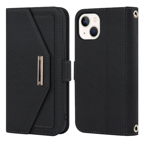 Étui de téléphone portefeuille en cuir LVTFCO noir compatible iPhone XS porte-cartes