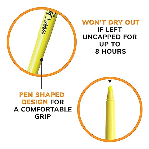 Marcador de Texto Fluorescente BIC Marking, Ponta Chanfrada, 1.5 - 3.5mm, Amarelo, 854815, 12 Unidad