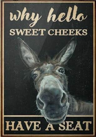 ZMKDLLFunny Toilet Restroom Black Donkey Why Hello Sweet Cheeks Have A Seat Retro Metal Tin Sign Vintage Sign for Home Coffee Wall Decor 8x12 Inch