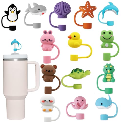 Image of 14Pc Straw Cover for Stanley Cup, Silicone Straw Topper for Stanley Cup 30&40oz with Tumblers, 10mm 0.4in Lid Accessories (Reusable)