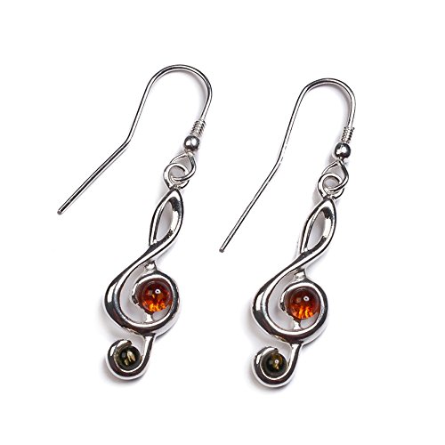 Classique de la Baltique Cognac et vert Ambre et argent Boucles d'Oreilles Clé de Sol