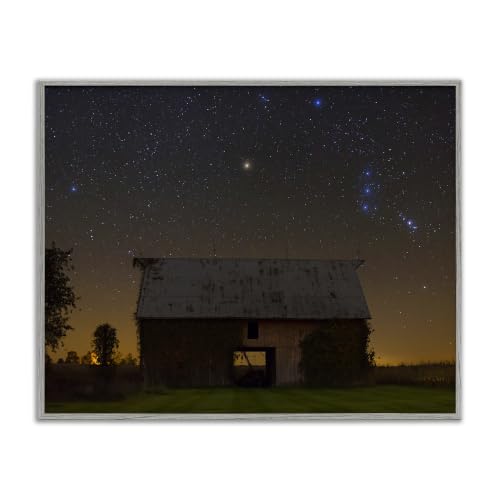 Nighttime Cabin Starry Sky Landscape, 24 x 30 Inch Framed Giclée Print