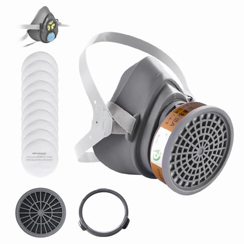 Halb Gesicht Staubmaske Set Filter für Dämpfe, Sand, Asbest, Gas, Säure und Ammoniak mit Schutzbrille, Partikelschutzfiltern Lackierer Masken und mehr (Mini Grau + 10 Filterwatte) Halb Gesicht Staubmaske Set Filter für Dämpfe, Sand, Asbest, Gas, Säure und Ammoniak mit Schutzbrille, Partikelschutzfiltern Lackierer Masken und mehr (Mini Grau + 10 Filterwatte)