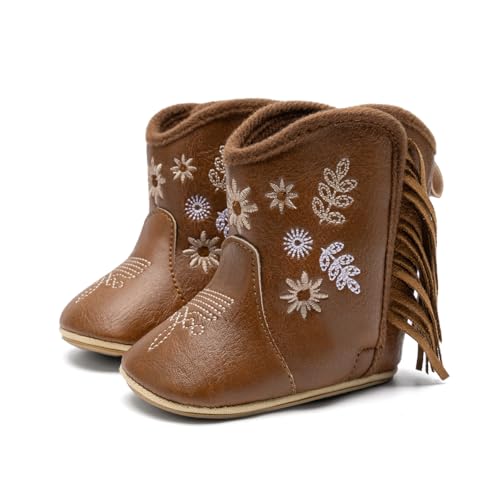 Image of Meckior Baby Girls Cowboy Tassel Boots Side Zipper Moccasins Soft Bottom Non-Slip Toddler Shoe