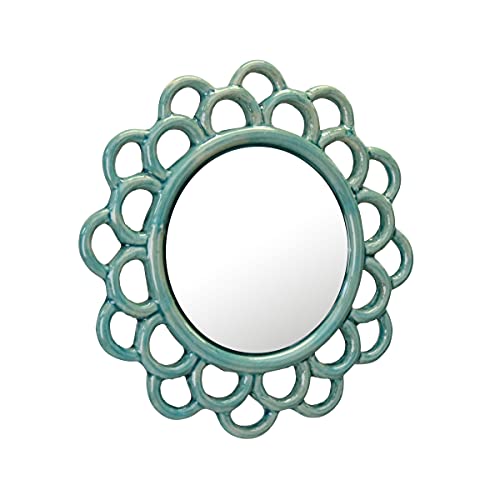 Stonebriar Decorative 9" Turquoise Round Ceramic Cutout Accent Wall Mirror #TOP1