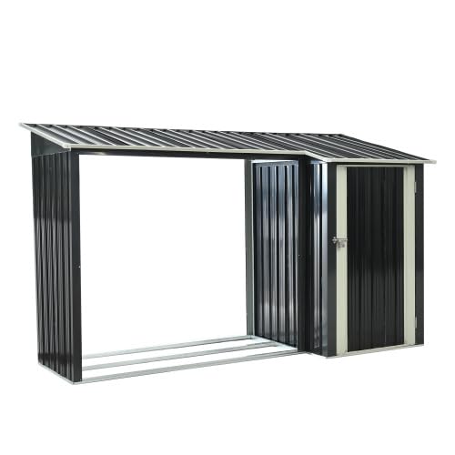 Amazon | 薪小屋＆収納庫 L270xW92xH158cm 屋外 屋根付き 薪ラック 耐