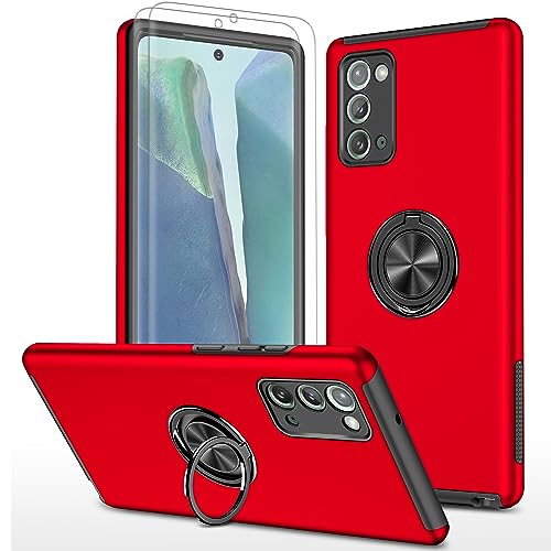 AKINIK for Note 20 Case, Samsung Galaxy Note 20 Case with Self Healing Flexible TPU Screen Protective [2 Pack], Military Grade Invisible Kickstand Case for Samsung Note 20 5G-Red