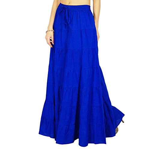 Skirt Long Maxi Skirt Beach Wear Cotton Summer Wear Clothing- 18 Royal Blue3